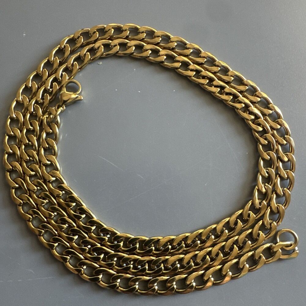 Gold Plated Curb Link 22” Chain Necklace Stainless Steel Unisex 5mm